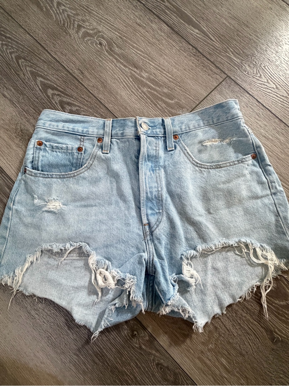 Levi's Light Blue High-Waist Distressed Denim Shorts